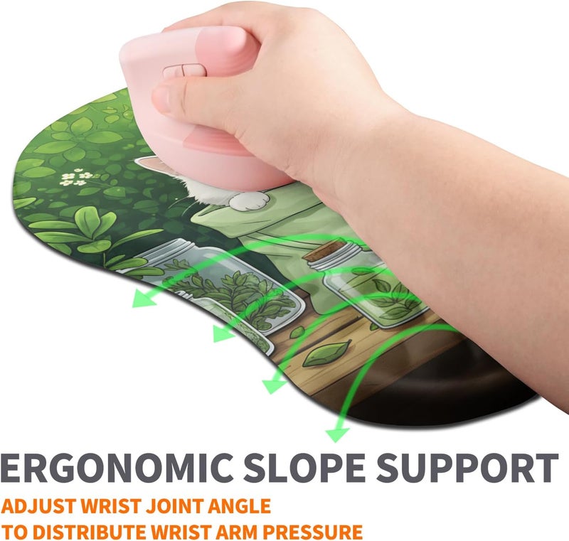 Armanza Ergonomic Joint Wrist Support Mouse Pad with Memory Foam Cushion Massage Bump, Carpal Tunnel Pain Relief Mousepad Slope Design for Wrist Rest, 11.8x7.9 in, Cute Kitten - Image 2